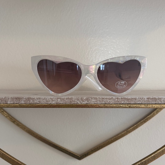 Free People Accessories - Free People Iridescent White Heart Sunglasses with Brown Lenses